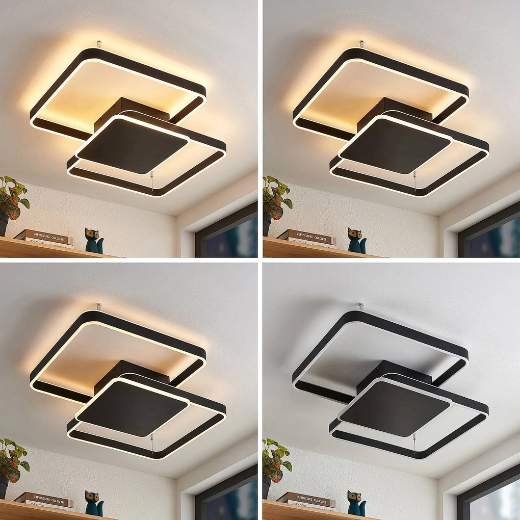 Plafoniera a LED Kadira Lucande, dimmerabile, Nero, Soggiorno / Sala da pranzo, Metallo, Moderno, Plafoniera LED