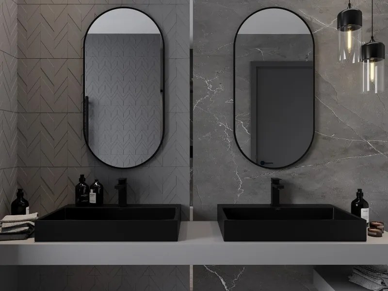 Mexen Loft specchio da bagno ovale 100 x 50 cm, cornice nera - 9851-100-050-000-70