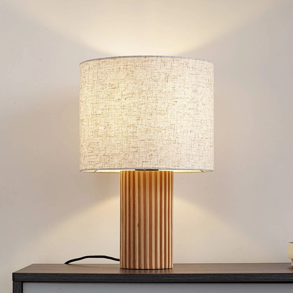 Lindby lampada da tavolo Kimiko, altezza 38 cm, legno, tessuto