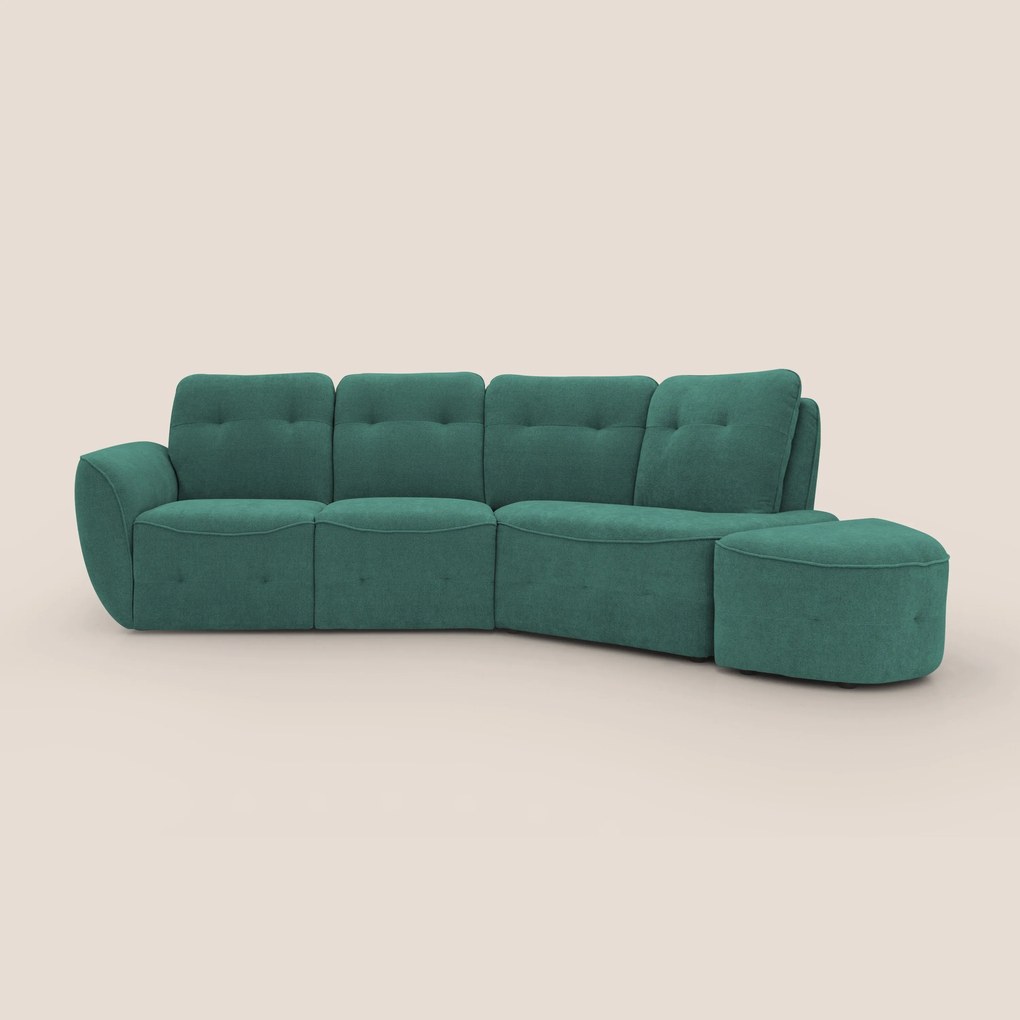 Cerbero divano angolare con pouf mobile in morbido bouclé impermeabile T07