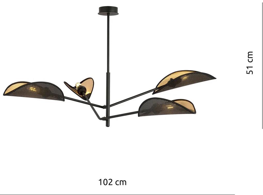 Lampadario 4 Luci Eridano In Acciao Nero E Oro Con Bracci Mobili
