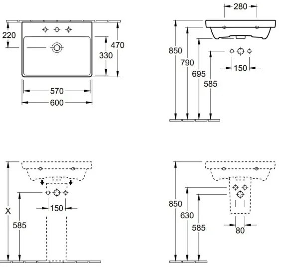 Villeroy & Boch 41586001 - Lavabo sospeso AVENTO 60x47 cm ceramica/bianco