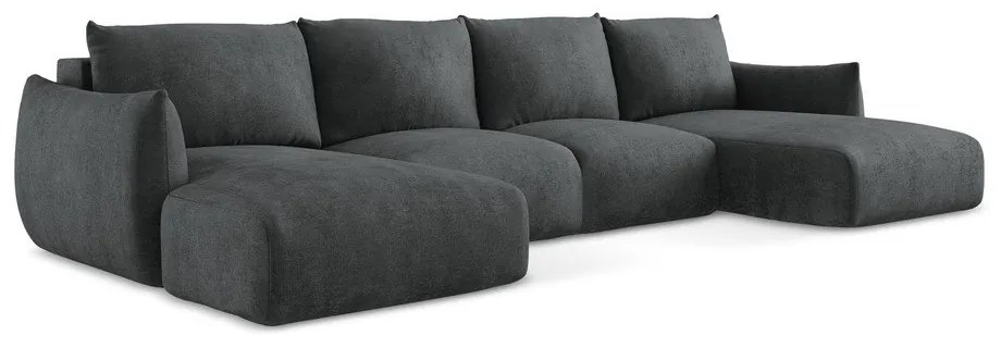 Divano angolare grigio scuro allungabile (a U) con rivestimento in ciniglia Leila – Makamii