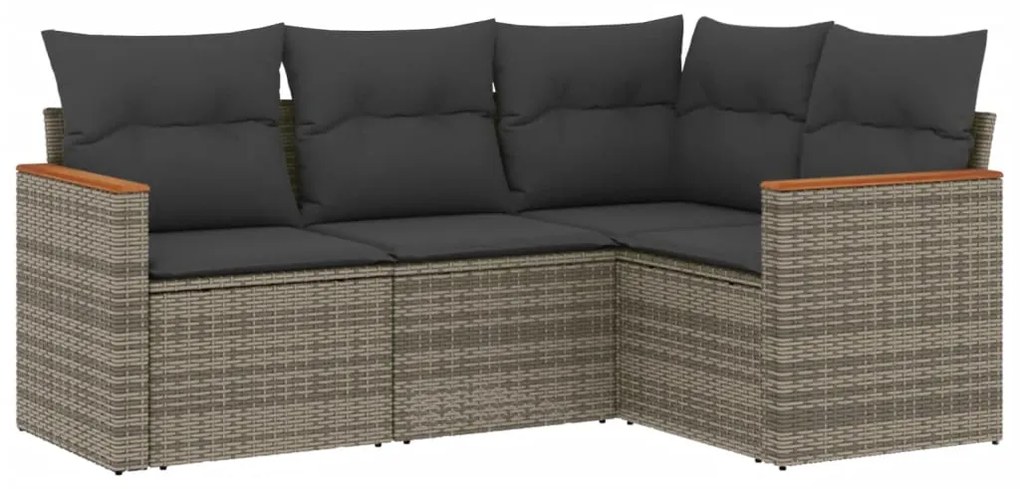 Set divani da giardino 4 pz con cuscini in polyrattan grigio