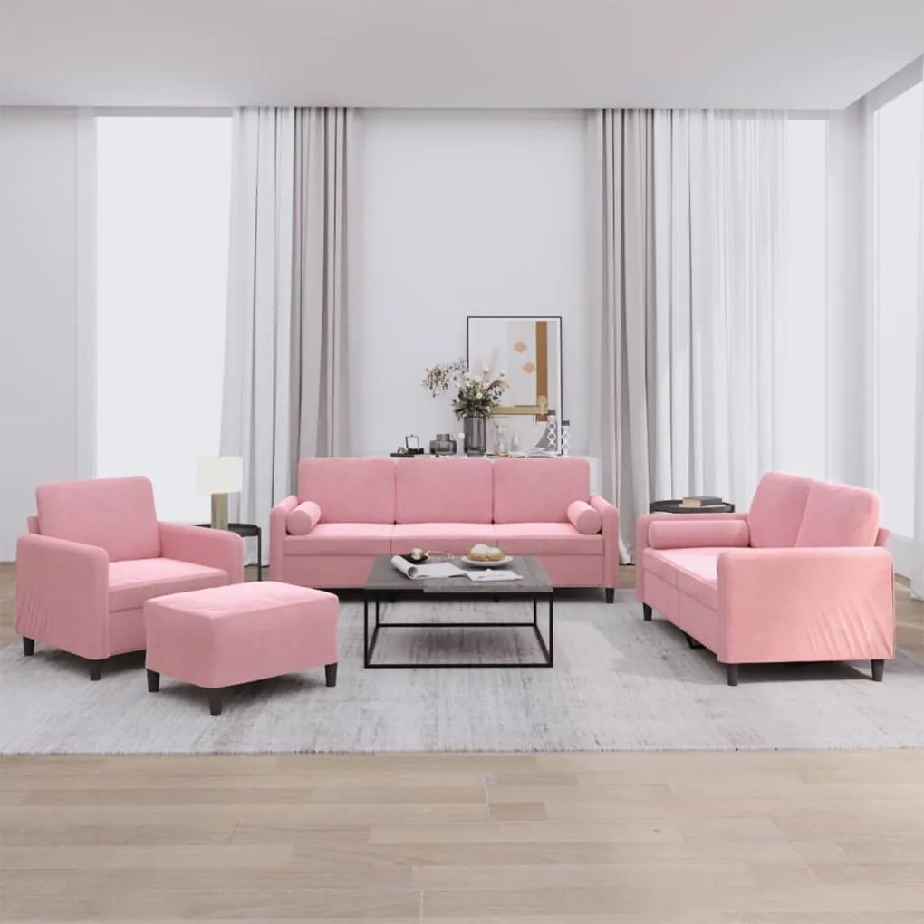 Set Di Divani 4 Pz Con Cuscini Rosa İn Velluto /