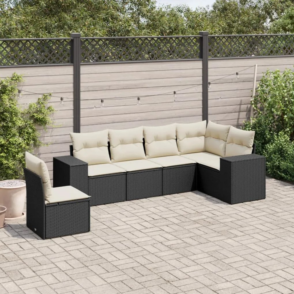 Set divano da giardino 6 pz con cuscini nero in polyrattan