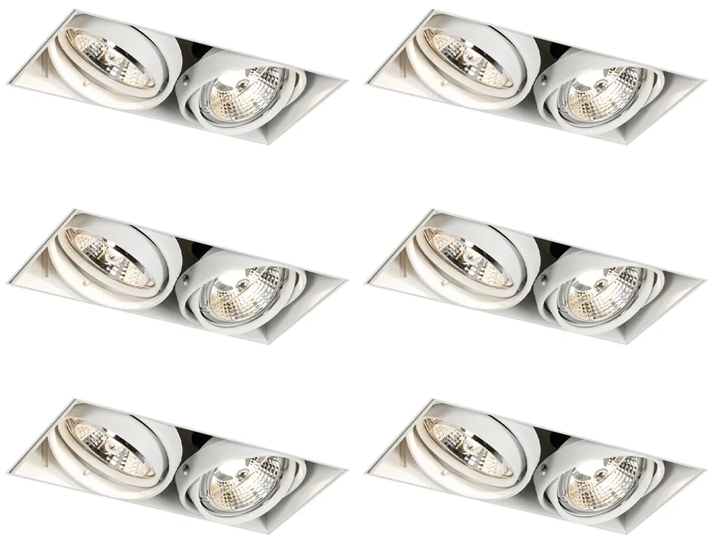 Set di 6 faretti da incasso bianchi GU10 50mm 2-luci senza cornice - Oneon