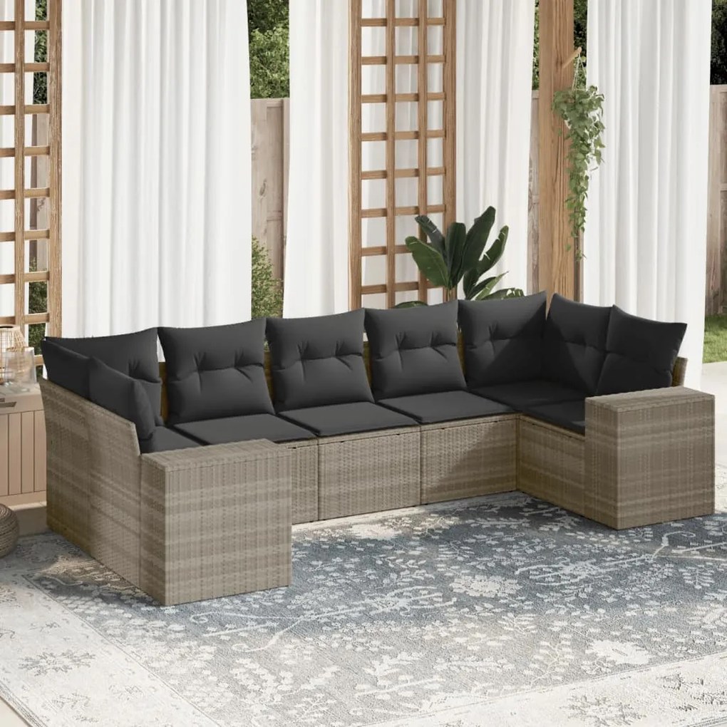 Set divani da giardino 7pz con cuscini grigio chiaro polyrattan