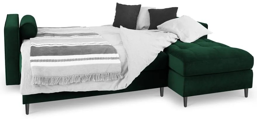 Divano letto angolare in velluto verde, angolo destro Santo - Milo Casa
