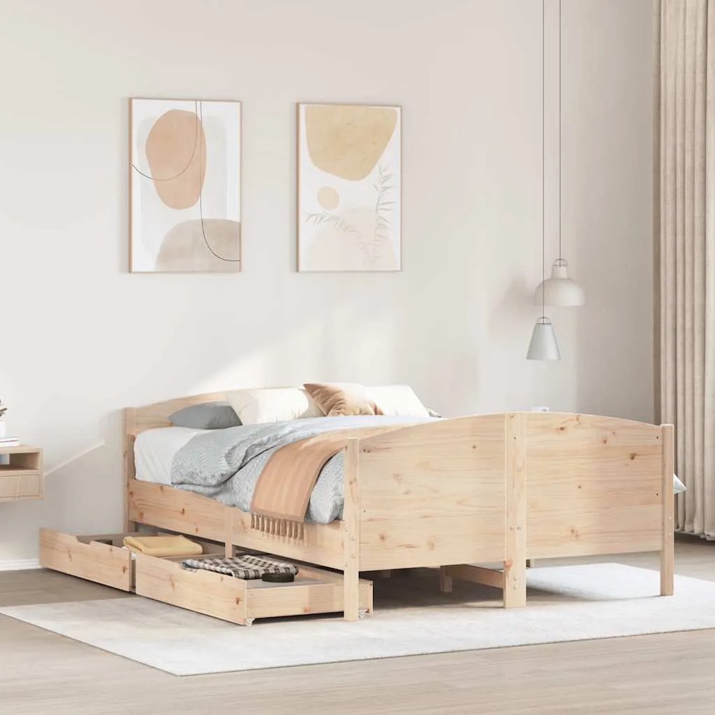 Letto Senza Materasso 140x200 Cm İn Legno Massello Di Pino /
