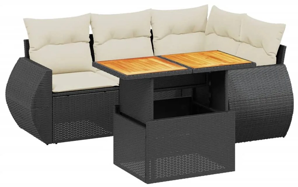 Set divani da giardino 5 pz con cuscini in polyrattan nero