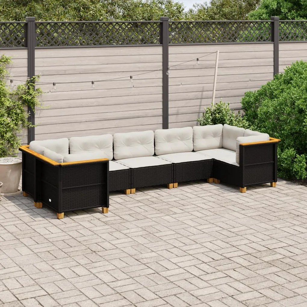 Set divani da giardino con cuscini 7pz nero polyrattan