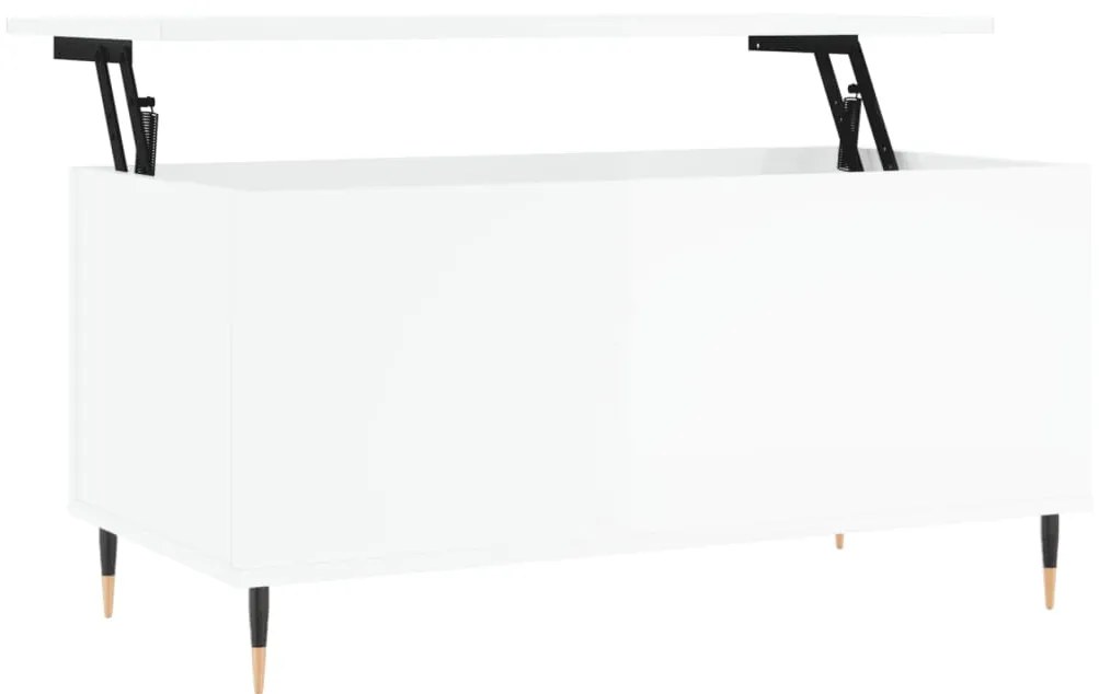 Tavolino salotto bianco lucido 90x44,5x45 cm legno multistrato