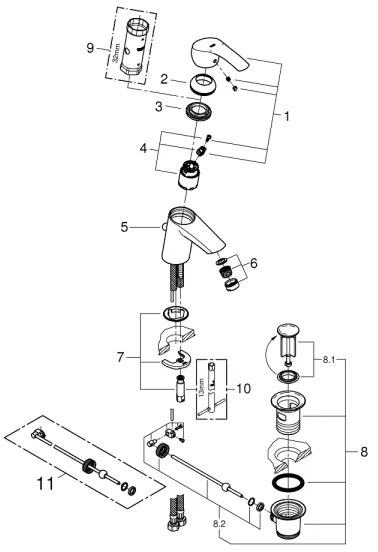 GROHE 33265002 - Miscelatore per lavabo EUROSMART DN 15 dimensione S cromato lucido
