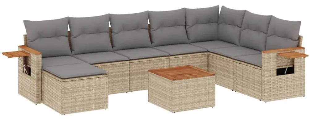 Set divano da giardino 9 pz con cuscini beige in polyrattan