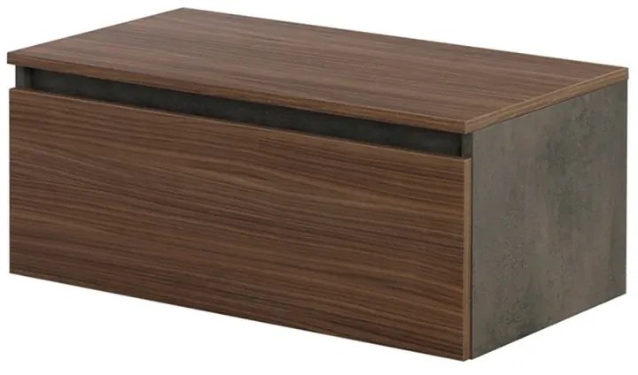 Cassettone bagno sospeso 80 cm soft-close ossido e noce canaletto Kleo