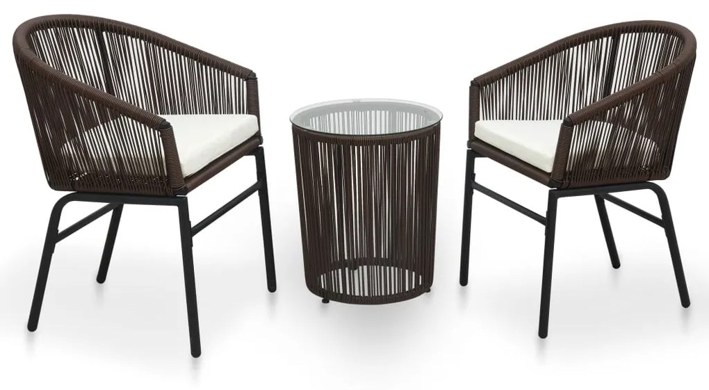 Set da bistrot 3 pz con cuscini in polyrattan marrone