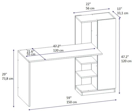 Scrivania Libreria Con Anta Laterale 150x55x120H Effetto Legno Ryan