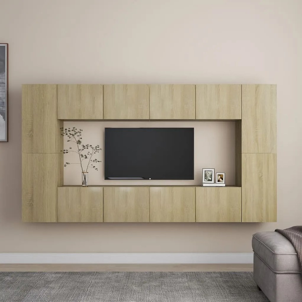 Set Di Mobili Porta Tv 8 Pz Rovere Sonoma İn Legno Multistrato /