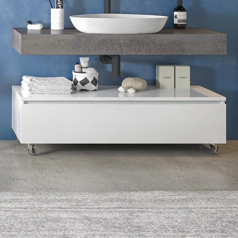 Kamalu - composizione bagno 120 cm con mobile a terra e mensolone grigio pietra | kam-kk1203g