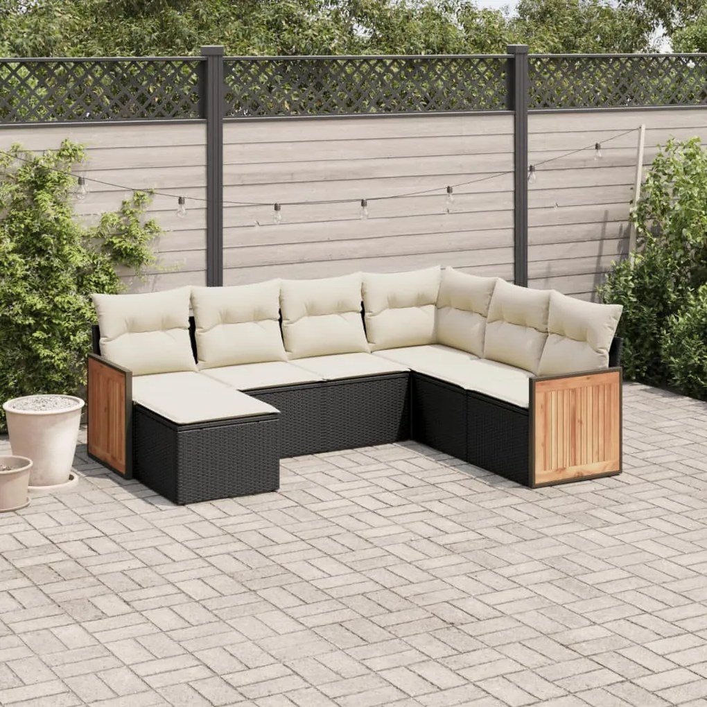 Set Divani da Giardino con Cuscini 7pz Nero Polyrattan