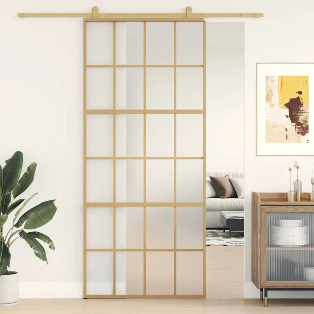Porta Scorrevole Dorata 90x205 Vetro Smerigliato Esg Alluminio /