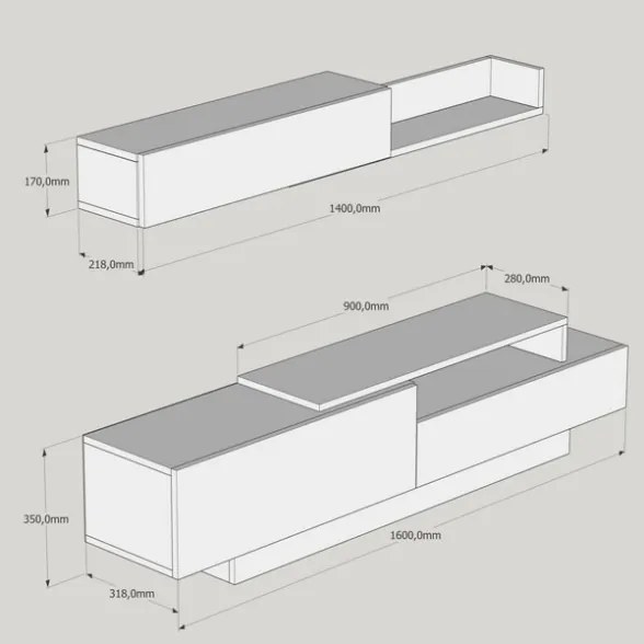 Parete Attrezzata Soggiorno 160 Cm Mobile Porta TV Con Ante Rovere E Bianco Elda