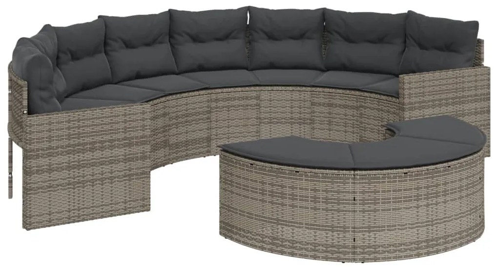 Set divani da giardino semicircolare 2 pz in polyrattan grigio