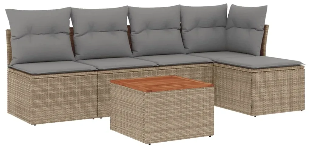 Set divano da giardino 6 pz con cuscini beige in polyrattan