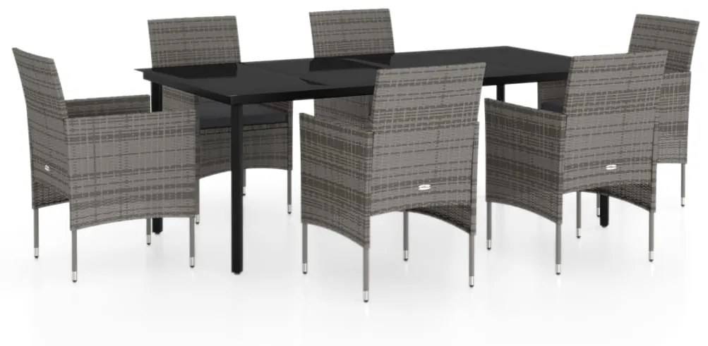 Set da pranzo da giardino 7 pz con cuscini grigio e nero