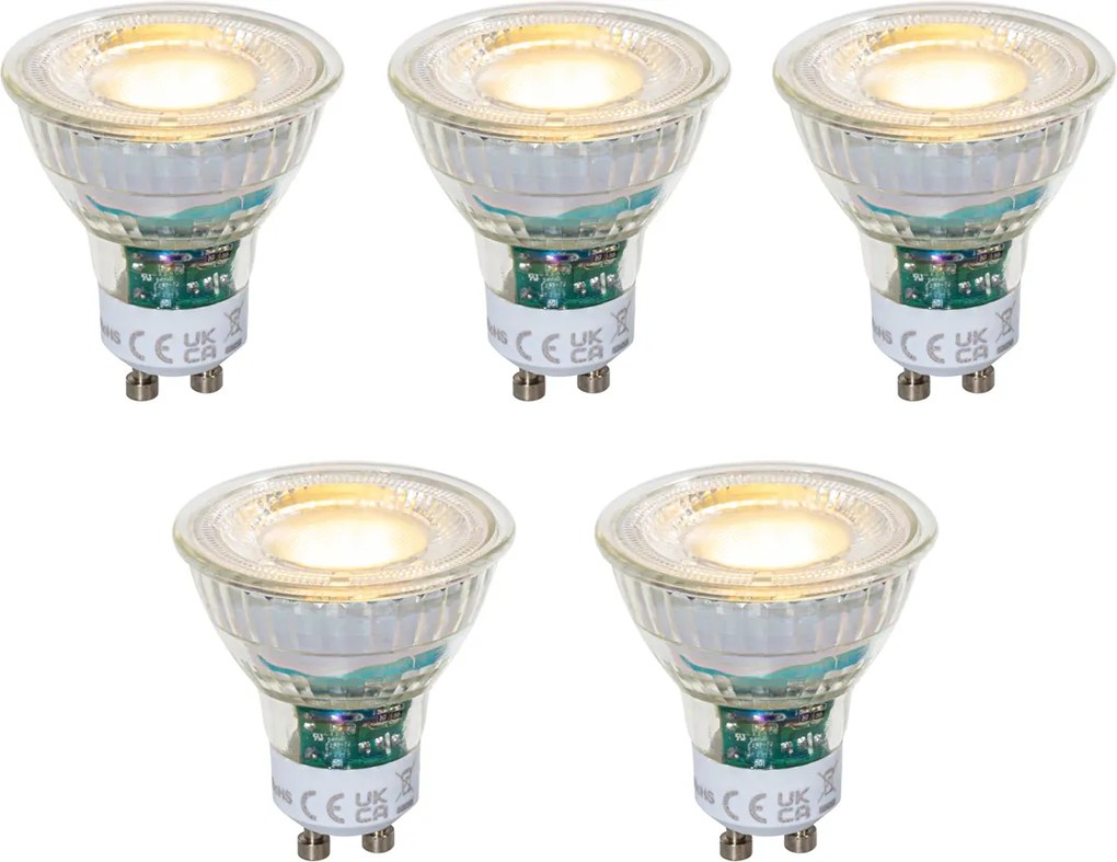 Set di 5 lampadine LED GU10 50mm dimmerabili trasparenti 2,5W 450 lm 2700K