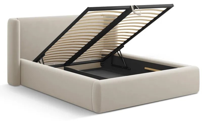 Letto matrimoniale imbottito beige con contenitore con rete inclusa 180x200 cm Jason – Windsor & Co Sofas