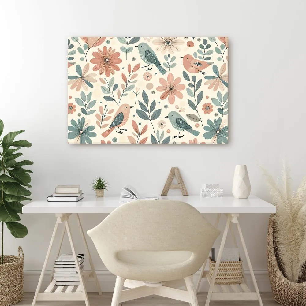 Quadro su tela – Giardino primaverile con uccelli