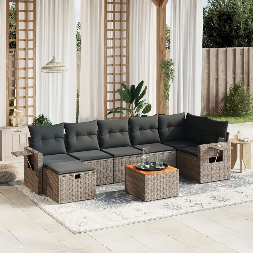 Set divano da giardino 8 pz con cuscini grigio in polyrattan