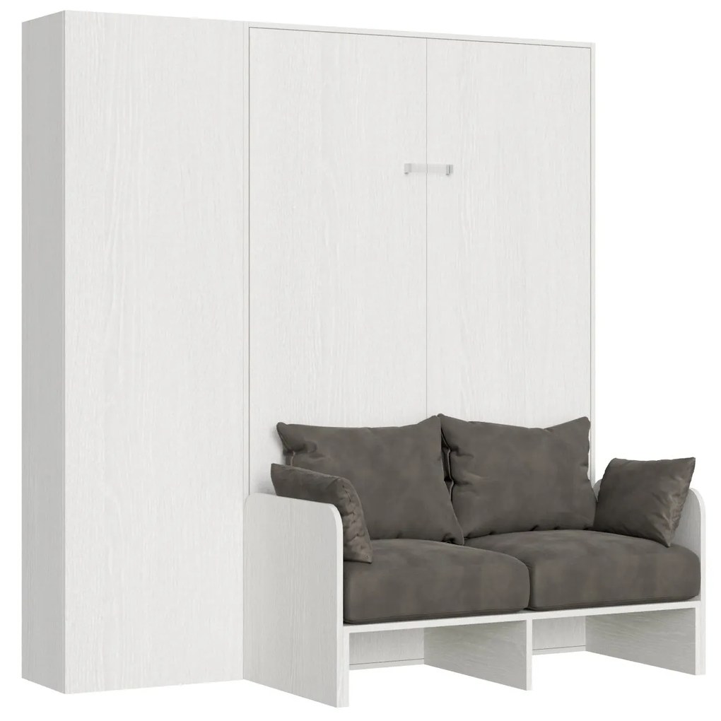 Divano Letto a Scomparsa 140 Verticale Kentaro - ALESSIA 20, L.213,6 P.105,2 H.210,5 cm (aperto P.215 cm) / Bianco Frassino