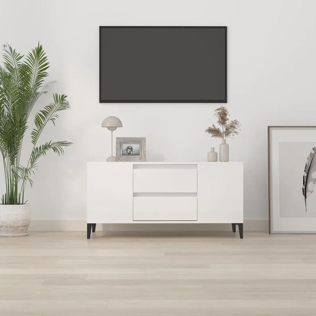 Mobile porta tv bianco lucido 102x44,5x50 cm legno multistrato