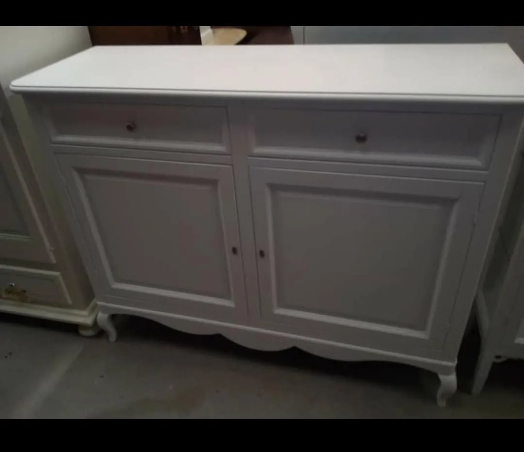 Credenza classica gamba curva in legno bianco opaco