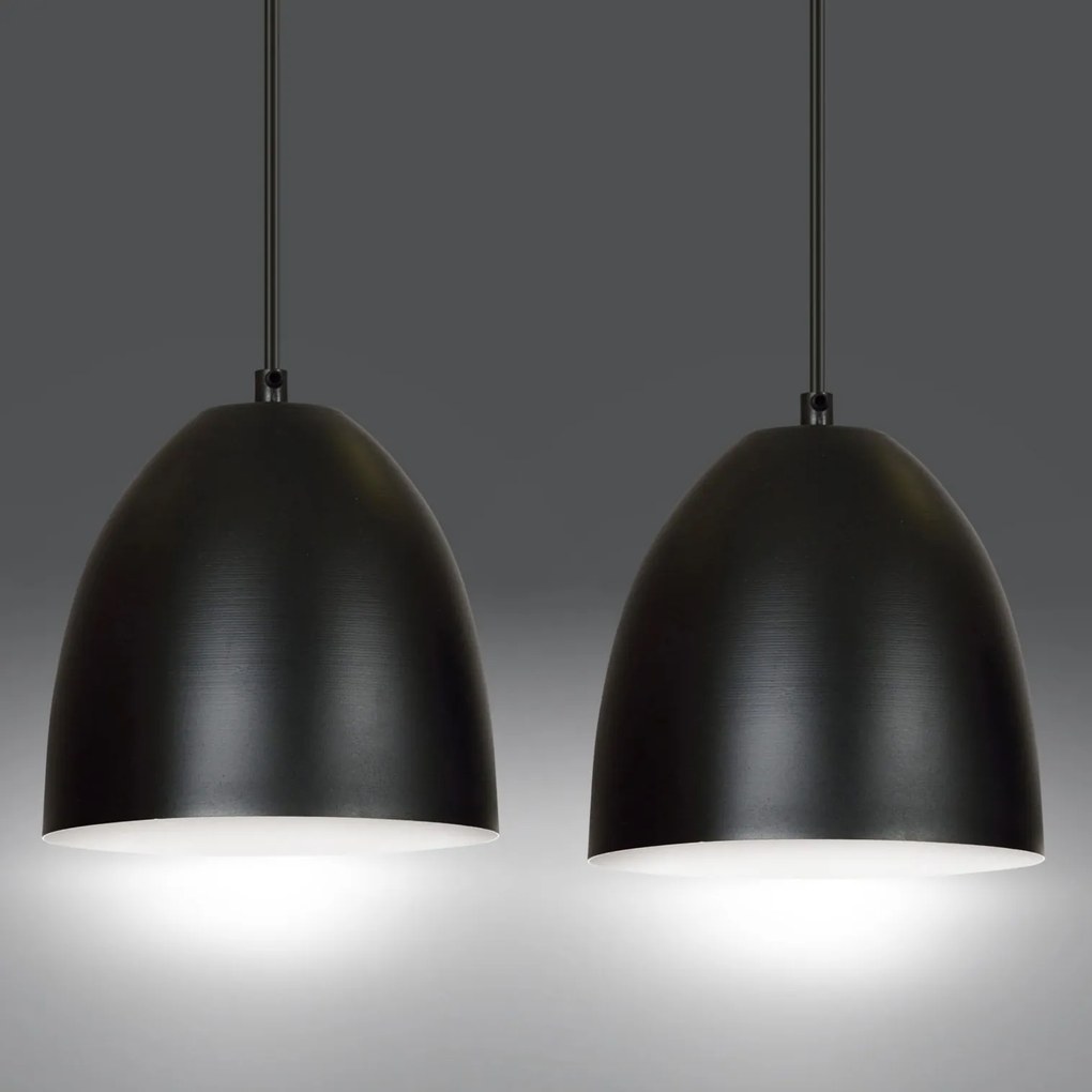 Lampadario 2 Luci Lenox In Acciaio Nero Con Cupole In Nero E Bianco