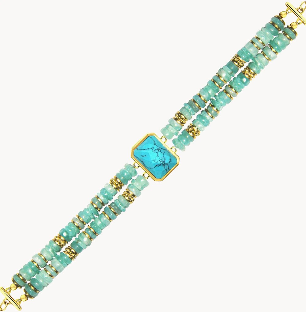 Bracciale placcato in oro con turchese e amazonite Neo