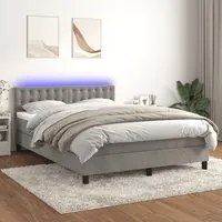 Letto a Molle Materasso e LED Grigio Chiaro 140x200 cm Velluto 3134645