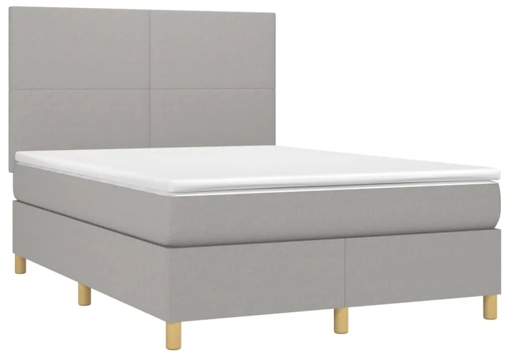 Letto a molle materasso e led grigio chiaro 140x190 cm tessuto