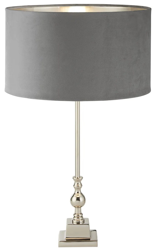 Lampada Scrivania Contemporanea Whitby Metallo Nichel Velluto Grigio 1 Luce E27