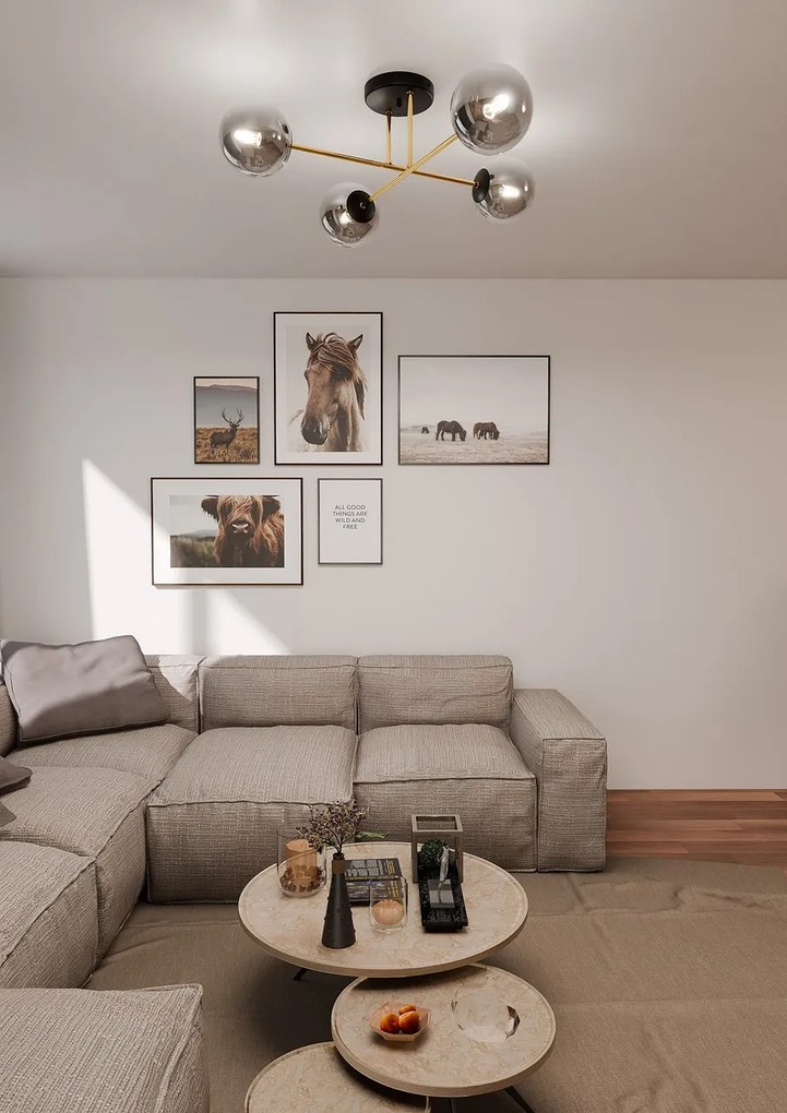 Lampadario da Soffitto MAGNUM 4 in Acciaio e Vetro 4xE14