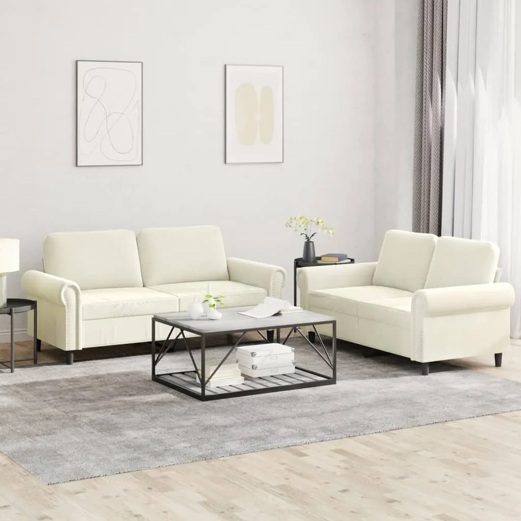 Set Di Divani 2 Pz Con Cuscini Crema İn Velluto /