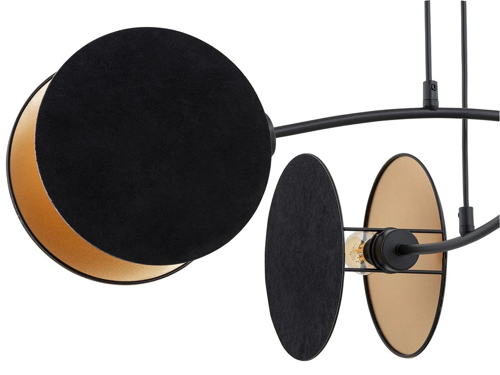 Lampada A Sospensione 4 Luci Moderna Nut In Acciaio Nero E Oro