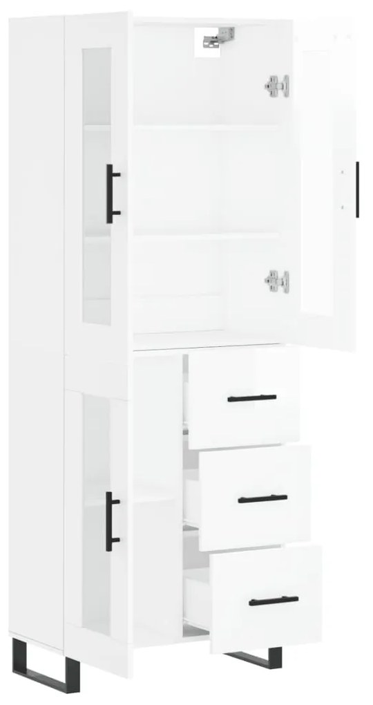 Credenza Bianco Lucido 69,5x34x180 cm in Legno Multistrato