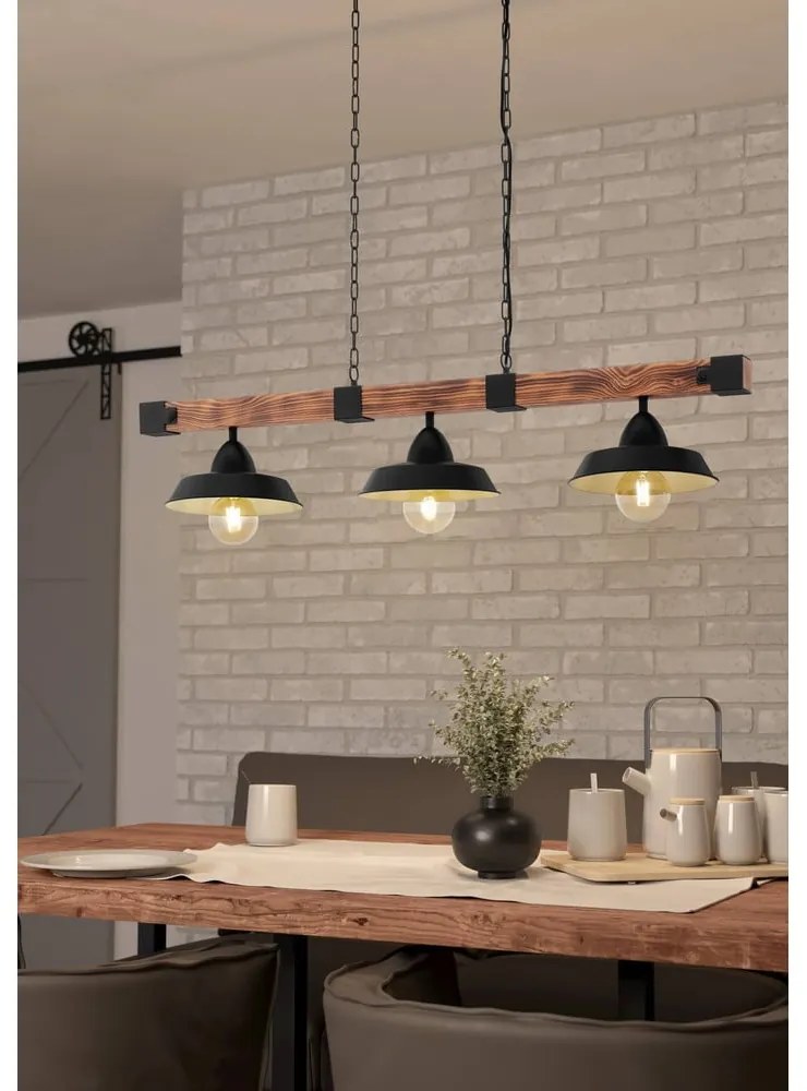 Lampadario nero/di colore naturale con paralume in metallo OLDBURY – EGLO