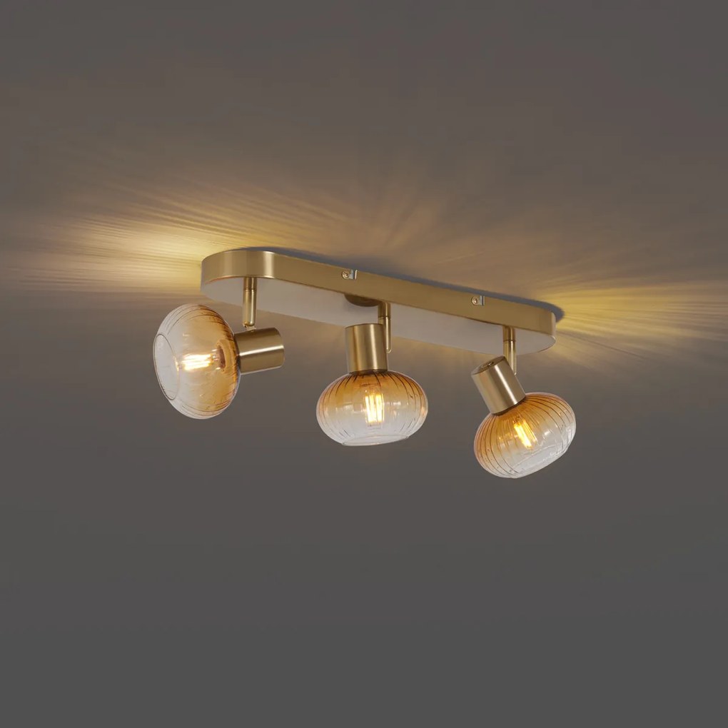 Faretto da soffitto rotondo oro con vetro ambra 3 luci - Teddy