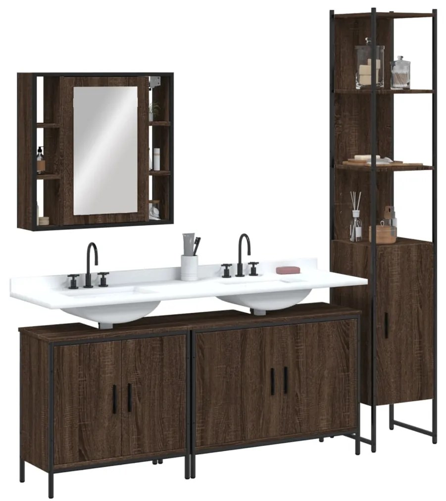 Set Mobili Da Bagno 4 Pz Rovere Marrone İn Legno Multistrato /