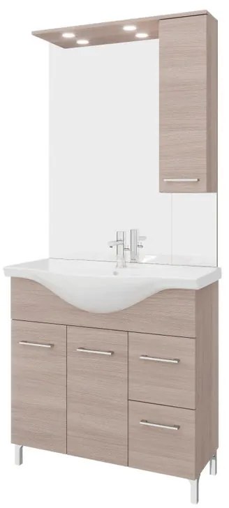 Mobile sottolavabo e lavabo con sifone Symoa legno naturale in truciolare L 85 x H 81.5 x P 50.5 cm 1 vasca, 2 ante 2 cassetti